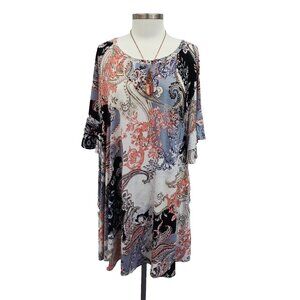 Womens Plus Size Short Sleeve Paisley Floral Print Tunic Top Size 3XL Multicolor